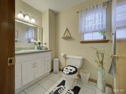 a bathroom with a sink a toilet and a mirror