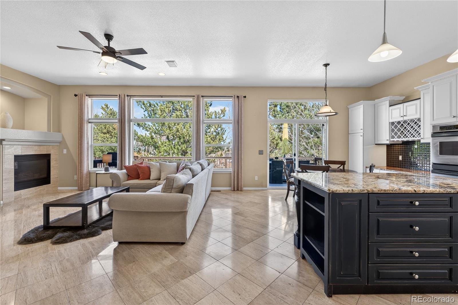 10155 Joseph Drive Highlands Ranch, CO 80124 - Photo 15 of 50 a living room with furniture a fireplace and a large window