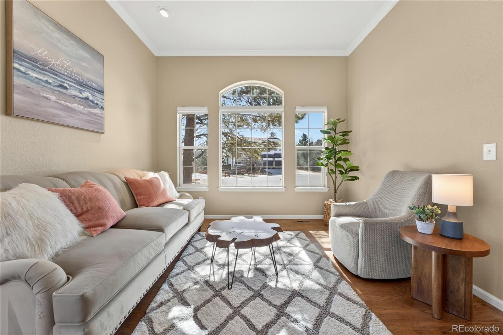 10155 Joseph Drive Highlands Ranch, CO 80124 - Photo 6 of 50 a living room with furniture a lamp and a chandelier