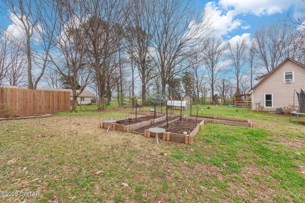 a view of a house with backyard and a tree