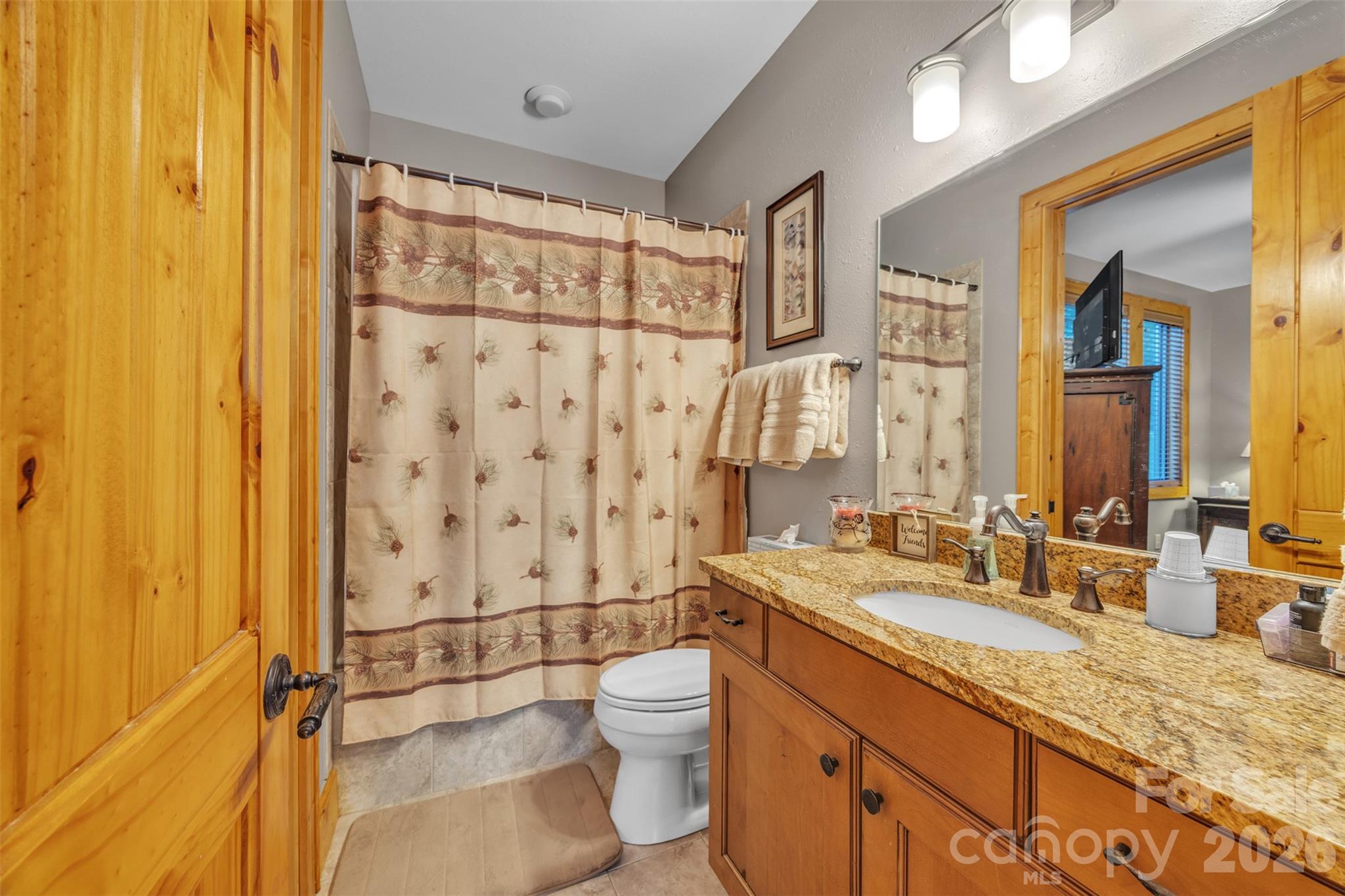 89 Springhouse Drive, Unit A4 Elk Park, NC 28622 - Photo 13 of 40 a bathroom with a granite countertop sink toilet and shower