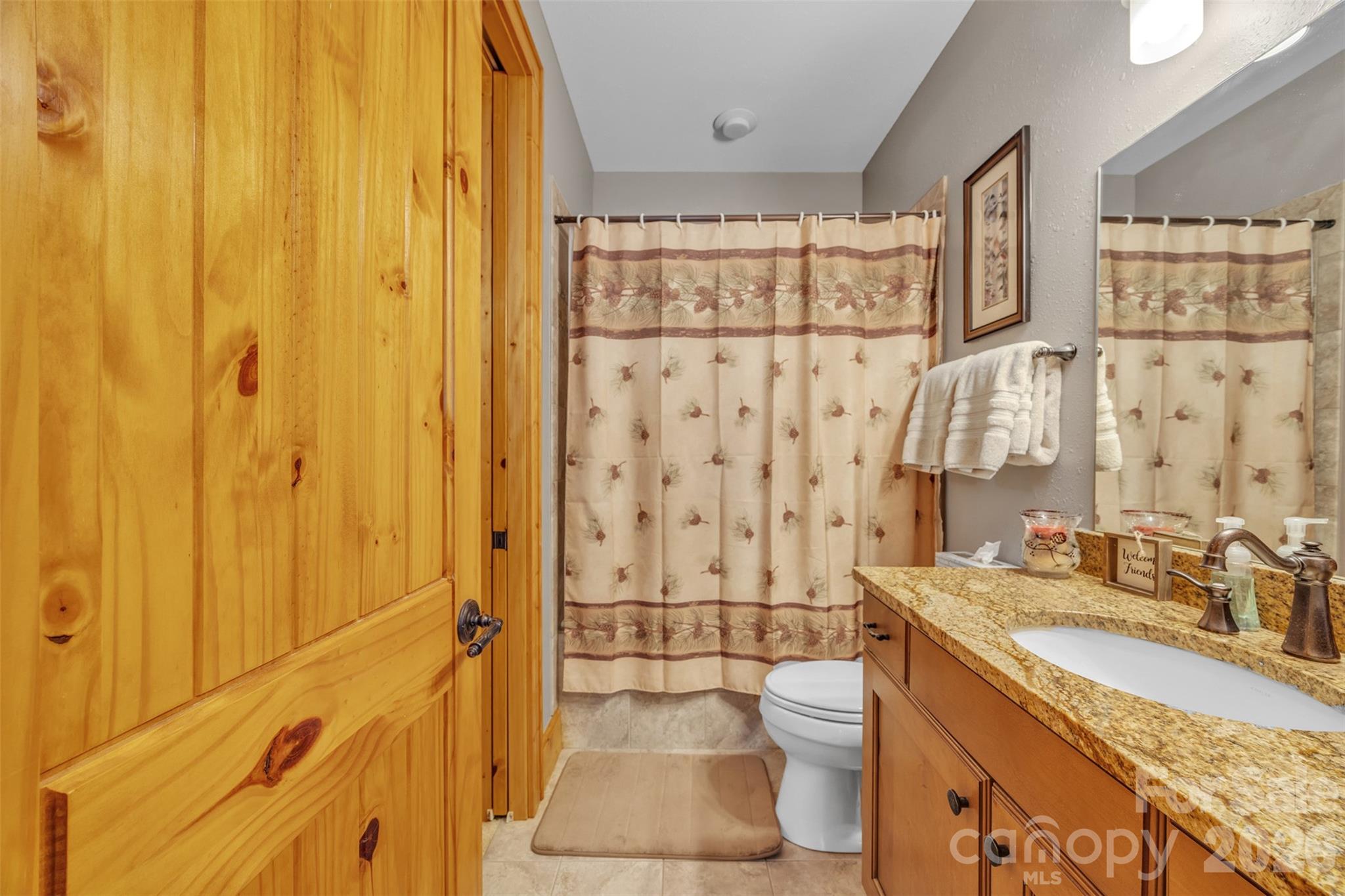 89 Springhouse Drive, Unit A4 Elk Park, NC 28622 - Photo 14 of 40 a bathroom with a granite countertop sink toilet and shower