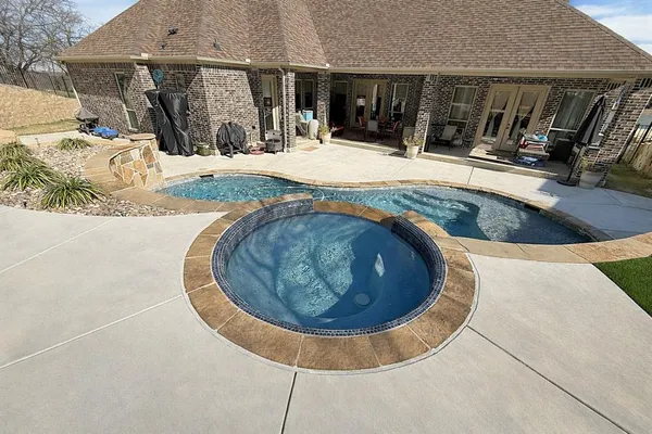 an outdoor view with patio