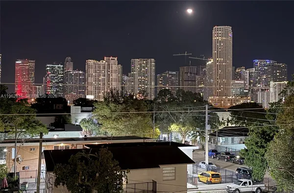 a city view with tall buildings