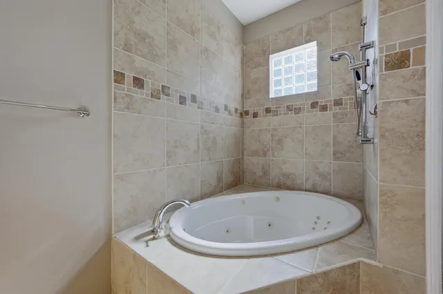 a bathroom with a bathtub