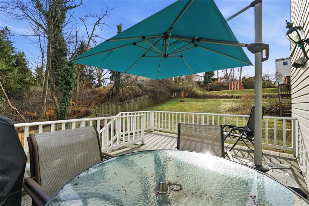 126 Leon Road Pittsburgh, PA 15220 - Photo 37 of 50 a view of a balcony with wooden floor and umbrella
