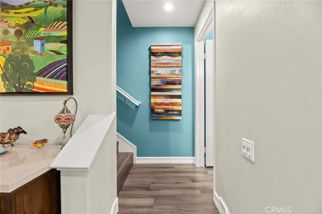 a view of a hallway with workspace