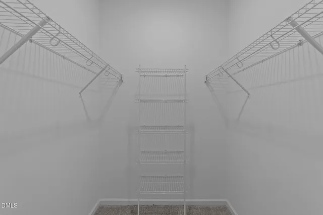 a view of walk in closet with empty racks