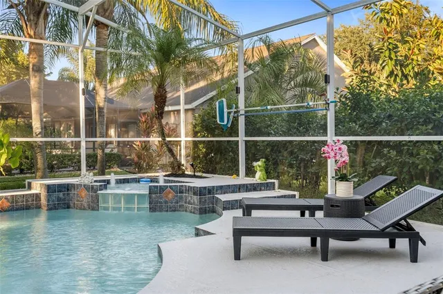 a view of a garden with a house