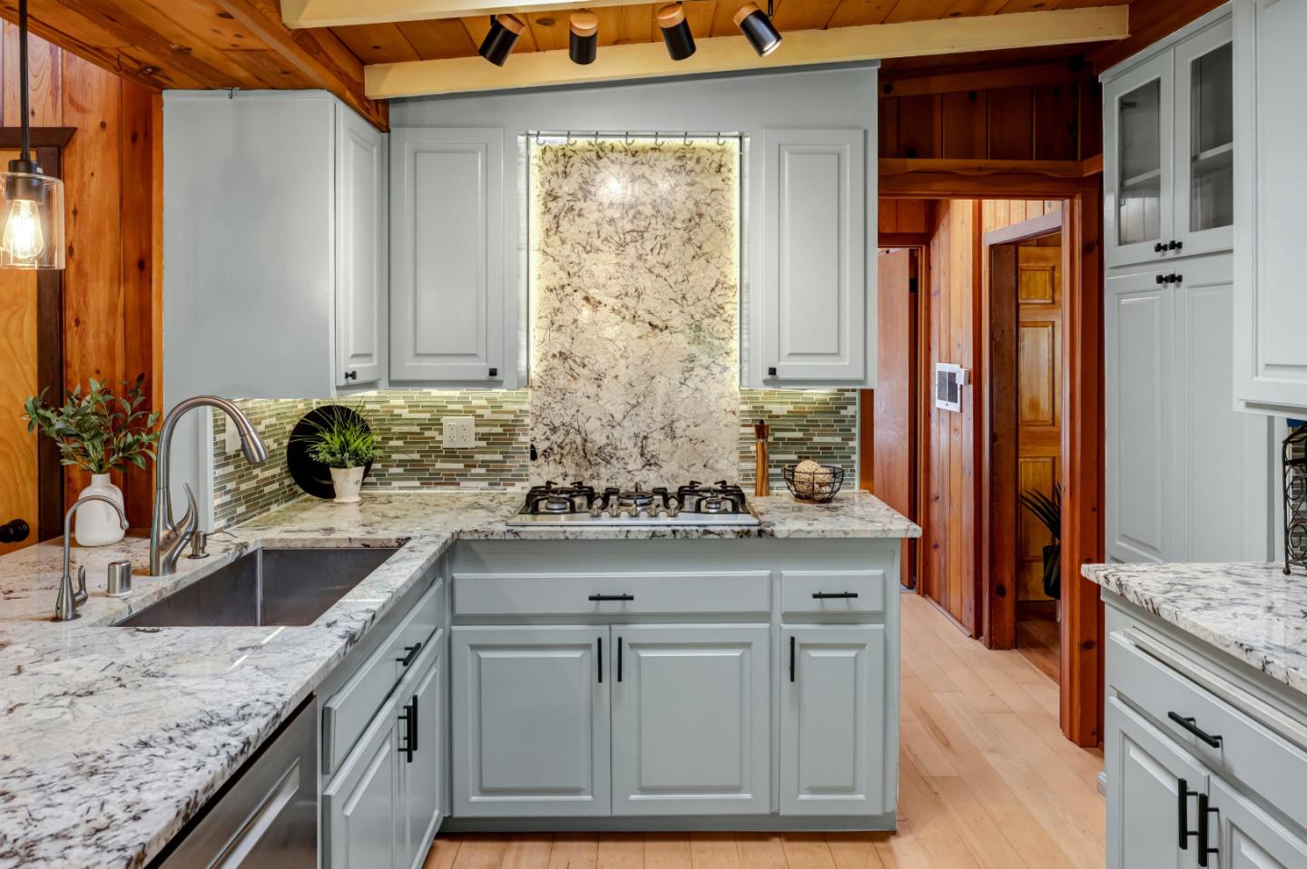 220 Lazy Woods Road Felton, CA 95018 - Photo 13 of 69 a kitchen with granite countertop a sink stove and cabinets