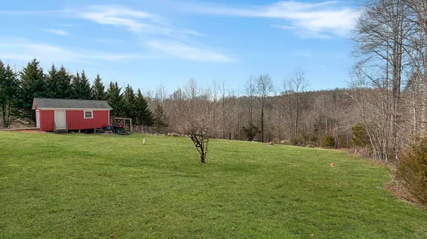 a view of a backyard with green space