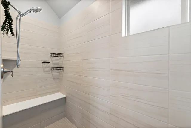 a bathroom with a bathtub