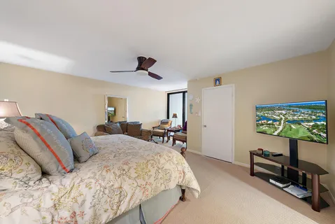 a bedroom with furniture and a bed