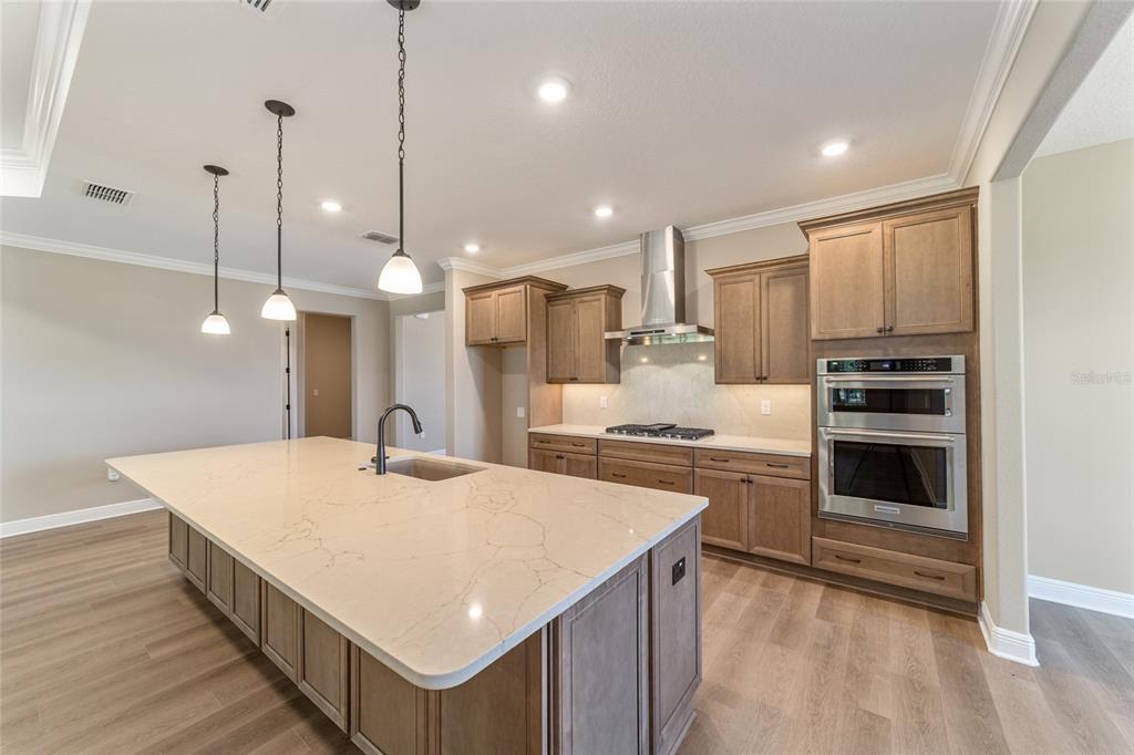 10537 Southwest 96th Lane Road Ocala, FL 34481 - Photo 34 of 75 a large kitchen with kitchen island a stove a sink a center island and wooden floor