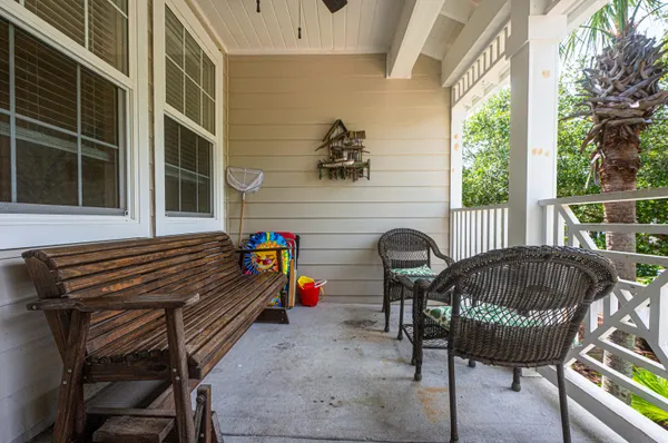 a outdoor space with a couch and chairs