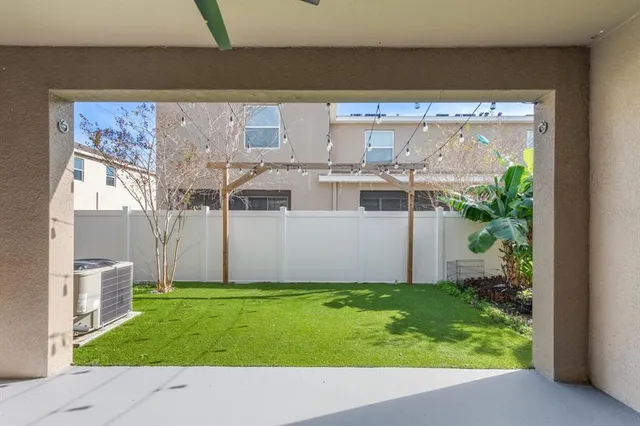 a view of a porch in front of a house
