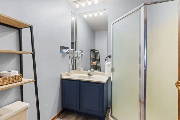 a bathroom with a sink a mirror and a toilet