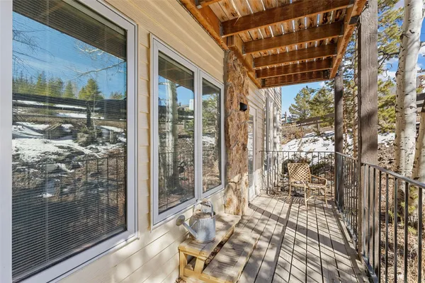 a view of a room with windows