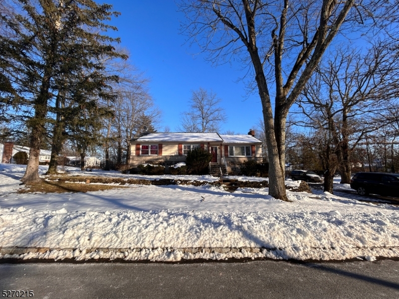 a front view of a house with a yard covered with snow