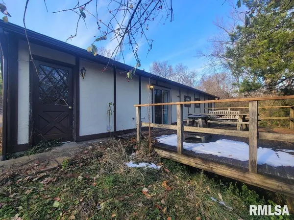 a view of backyard with cabin