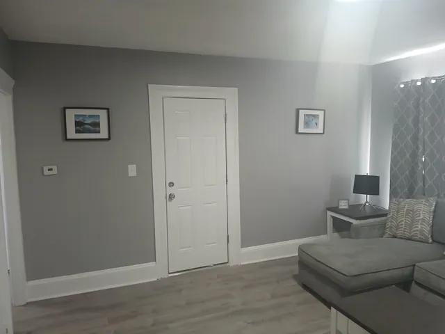 a bathroom with a shower and a toilet