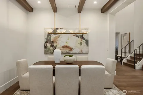 a view of dining room and furniture