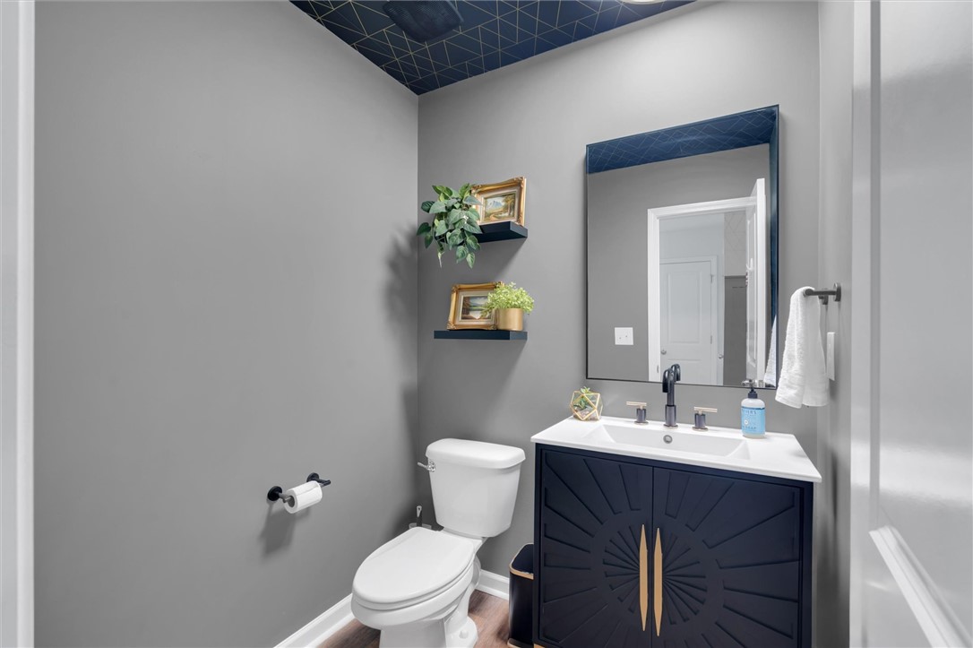 34 Karkinnen Court Pendleton, SC 29670 - Photo 16 of 36 A striking powder room features a bold patterned ceiling and contemporary vanity.