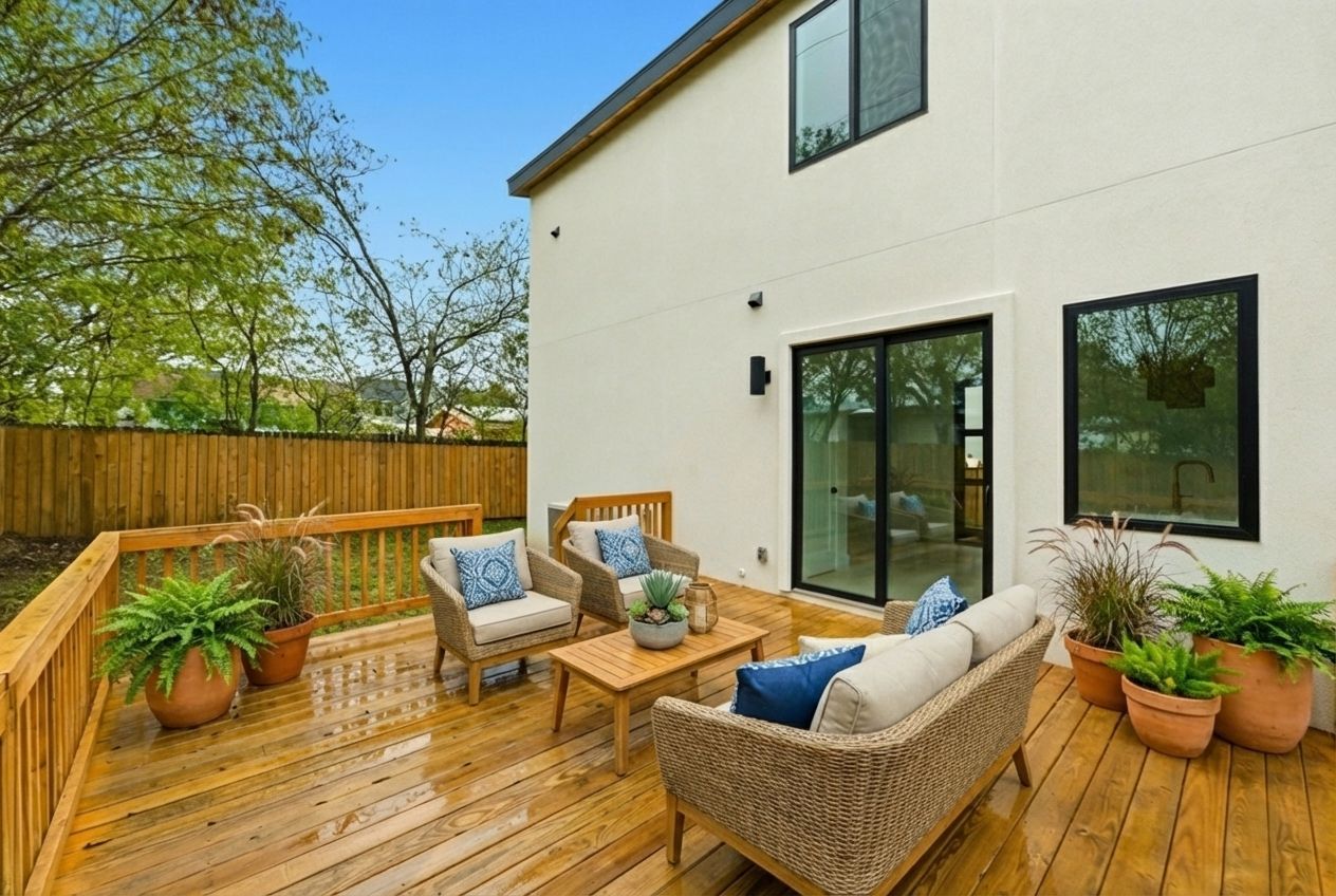 802 Philco Drive, Unit 2 Austin, TX 78745 - Photo 20 of 29 a building outdoor space with patio furniture and wooden floor