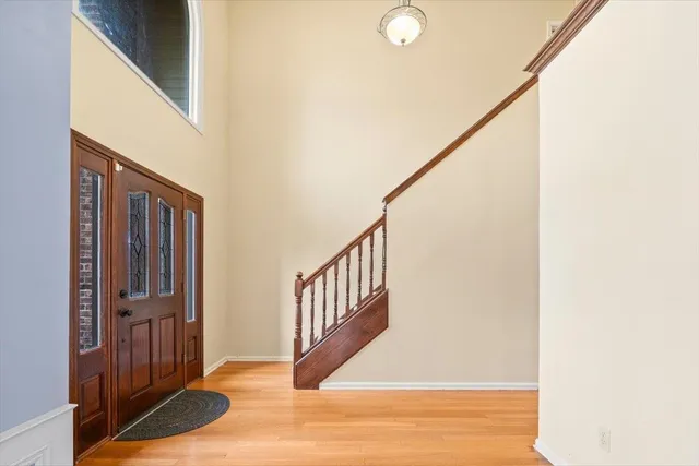 a view of a hallway with staircase