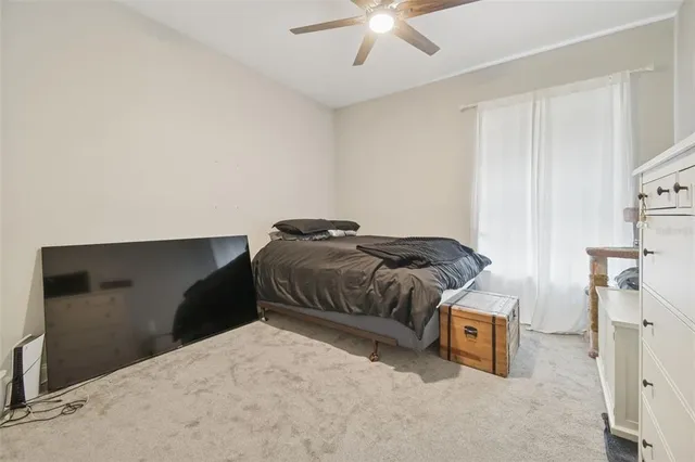 an aerial view of a house with a garden