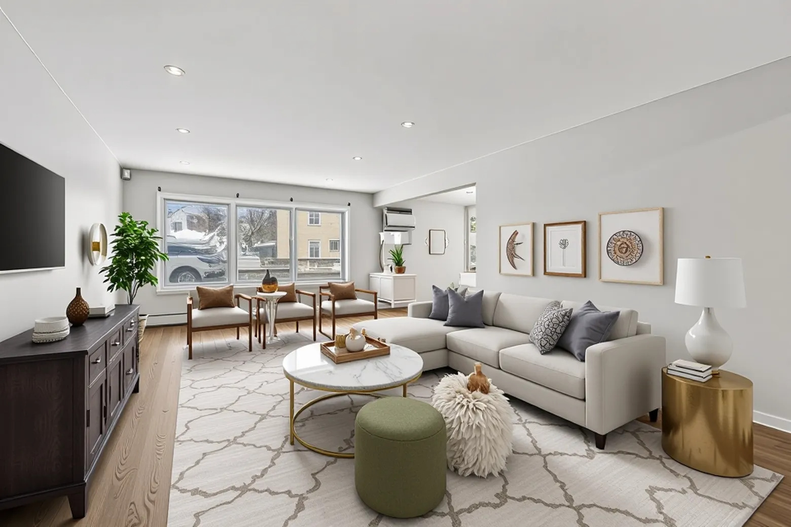 7801 Niles Center Road, Unit 102 Skokie, IL 60077 - Photo 3 of 20 a living room with furniture and a flat screen tv