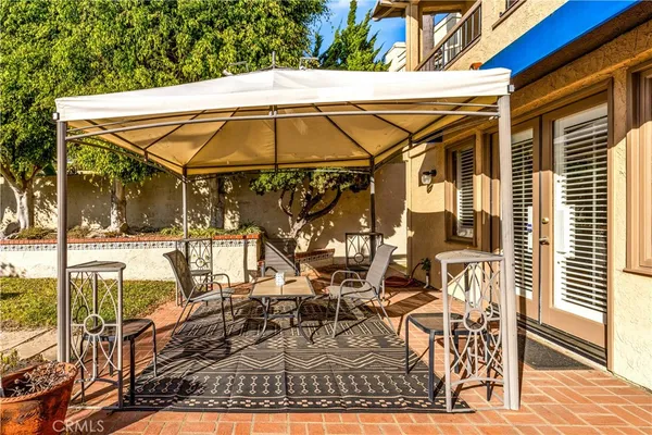 an outdoor view with patio