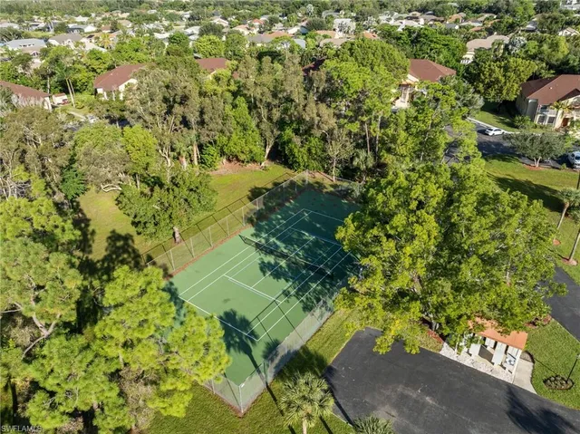 a view of a swimming pool with a yard