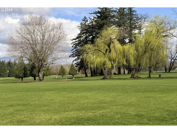 a grassy field with trees in the background