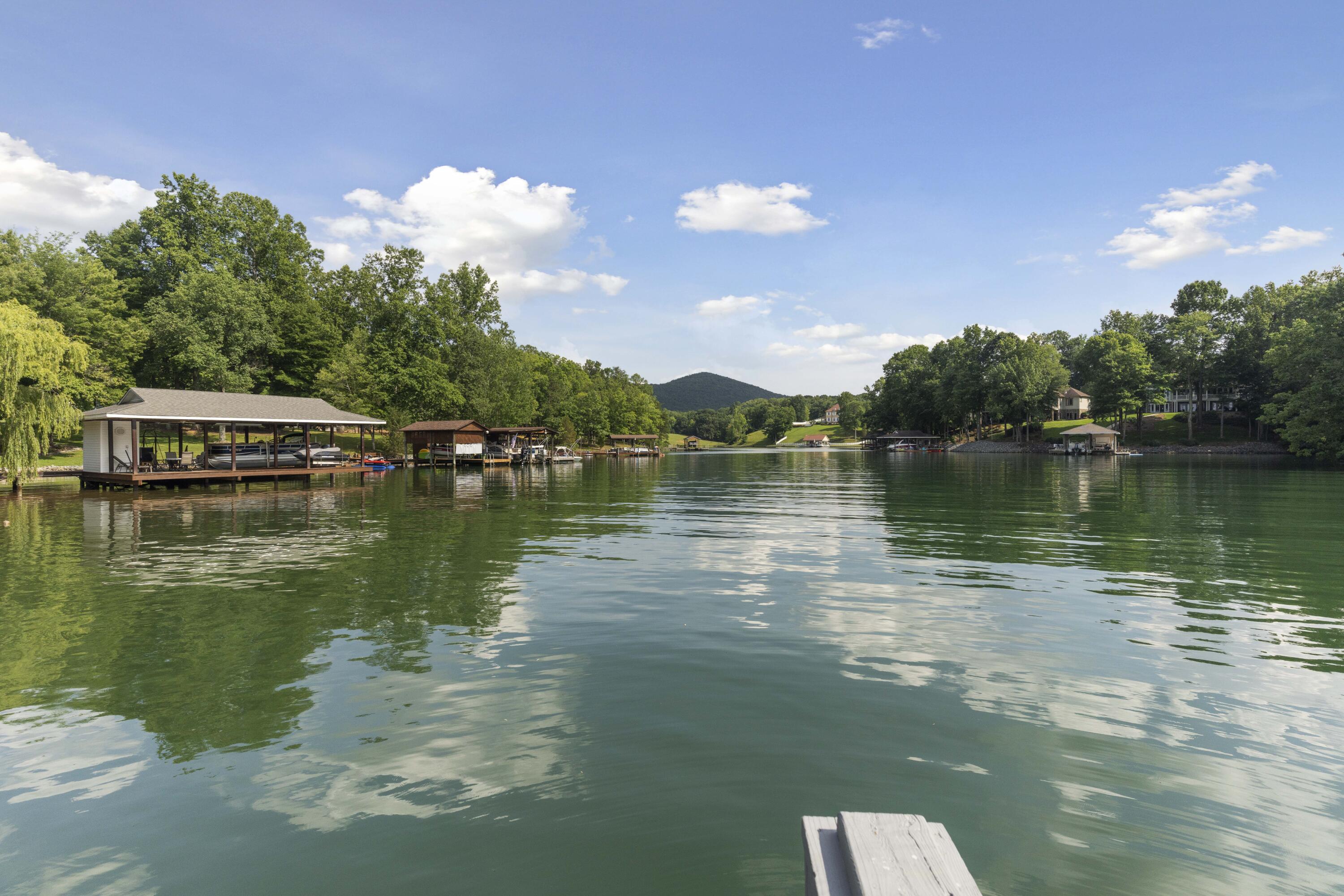 391 Cool Branch Road Penhook, VA 24137 - Photo 17 of 54 a view of a lake with houses in the background