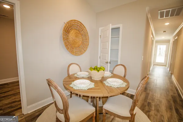 a table and chairs in a room