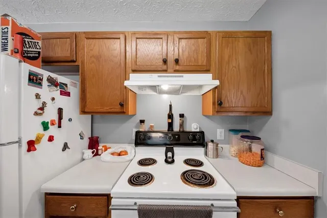 a kitchen with a sink a stove and a refrigerator