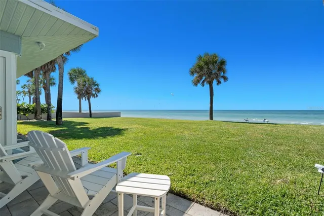a view of a park with large trees
