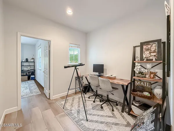 a room with a workspace