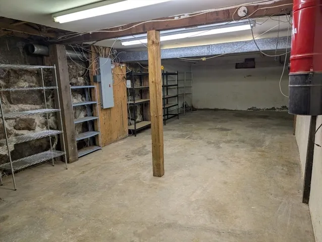 a view of a garage with furniture