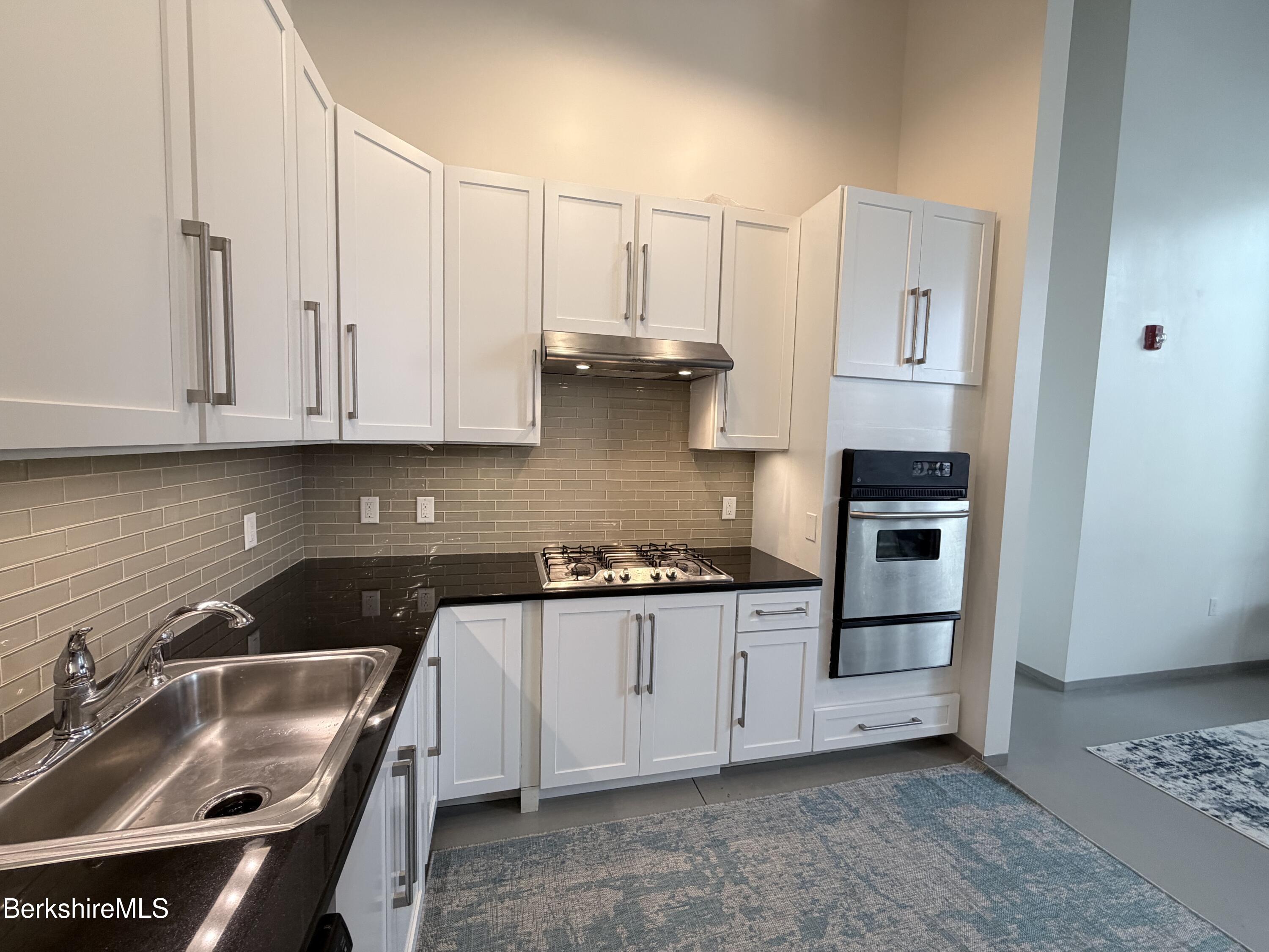 160 Water Street, Unit 110 Williamstown, MA 01267 - Photo 3 of 12 a kitchen with stainless steel appliances granite countertop a sink stove and cabinets