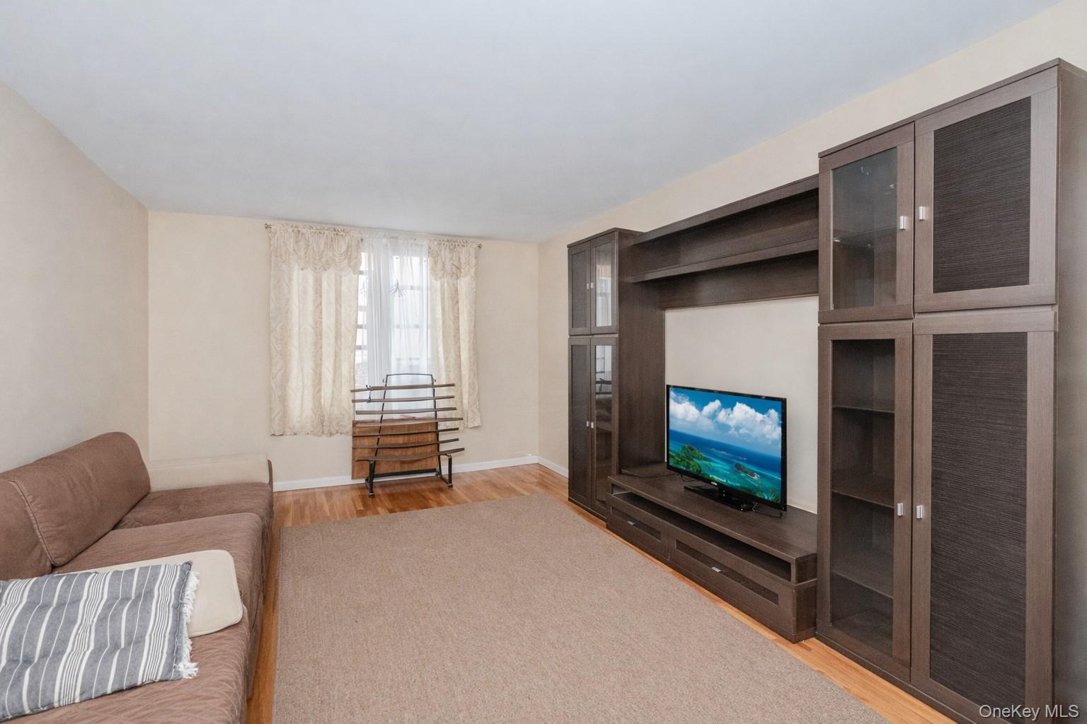 2400 East 3rd Street, Unit 607 Brooklyn, NY 11223 - Photo 21 of 21 a living room with furniture a flat screen tv and a fireplace