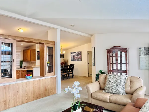 a living room with furniture flowerpot and a chandelier