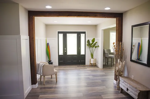 a living room with furniture and a couch