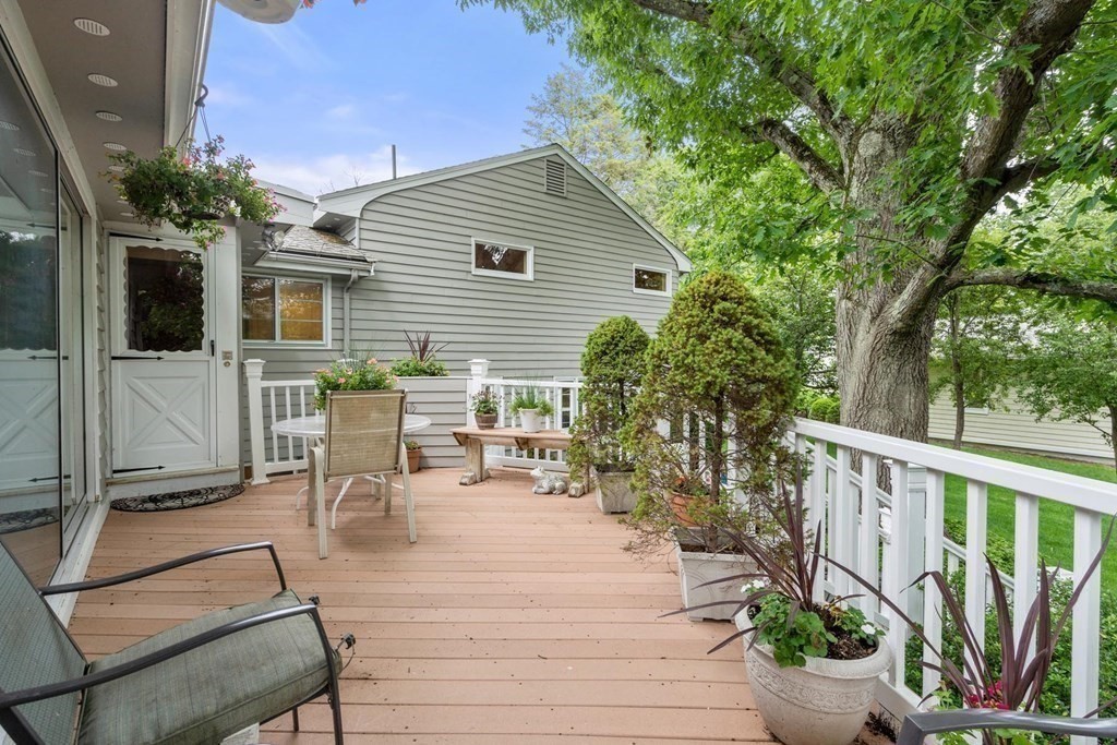 30 Burdean Road Newton, MA 02459 - Photo 28 of 29 a view of a patio with table and chairs potted plants and floor to ceiling window
