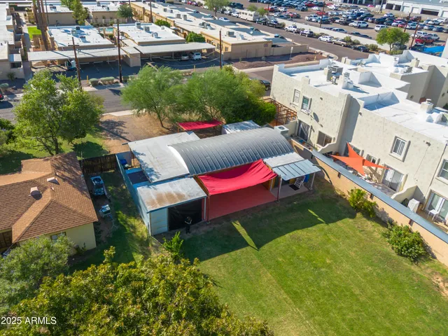 an outdoor space with seating
