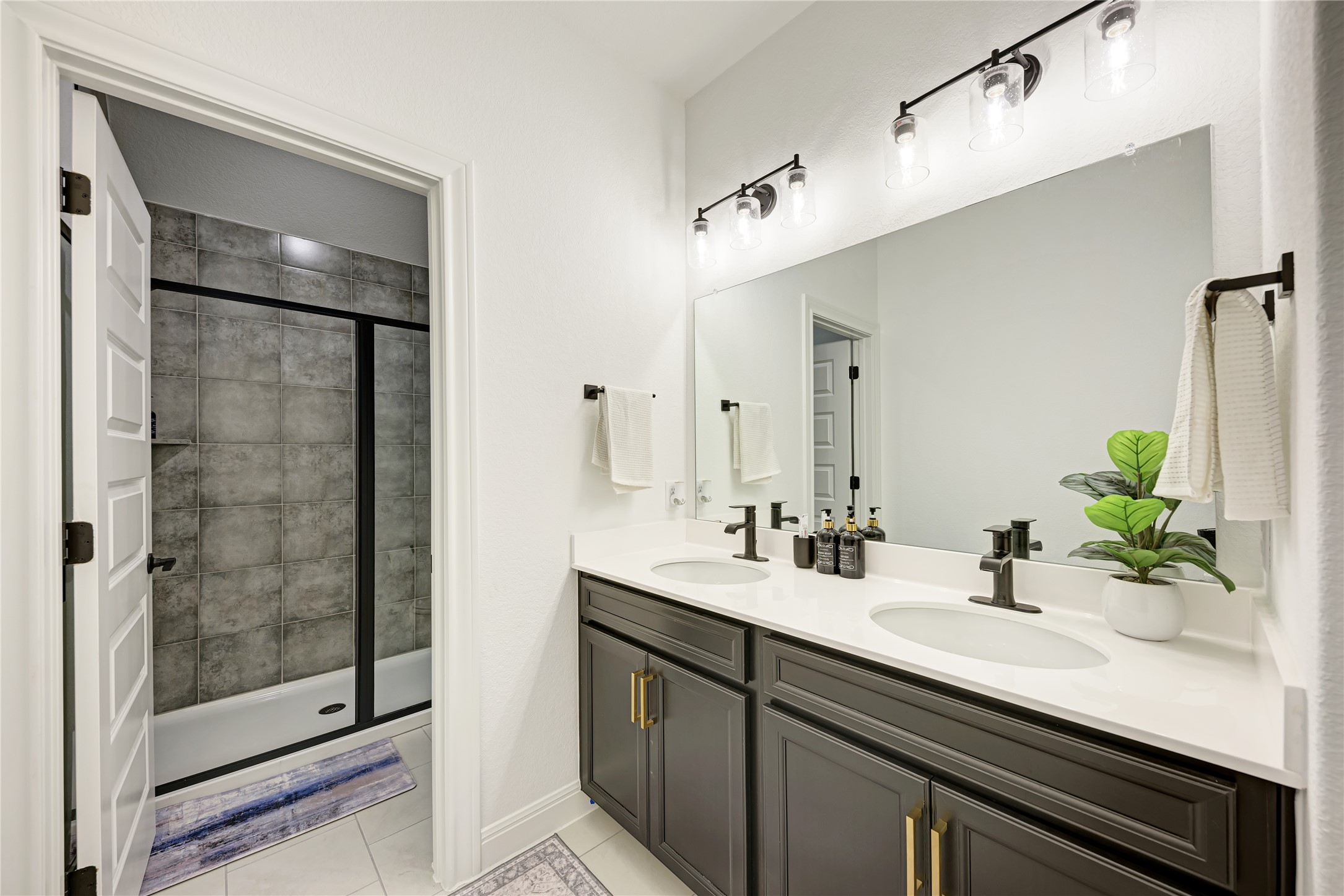316 Regatta Trail Leander, TX 78641 - Photo 29 of 39 Dual vanity with quartz countertop, undermount sinks, and matte black fixtures