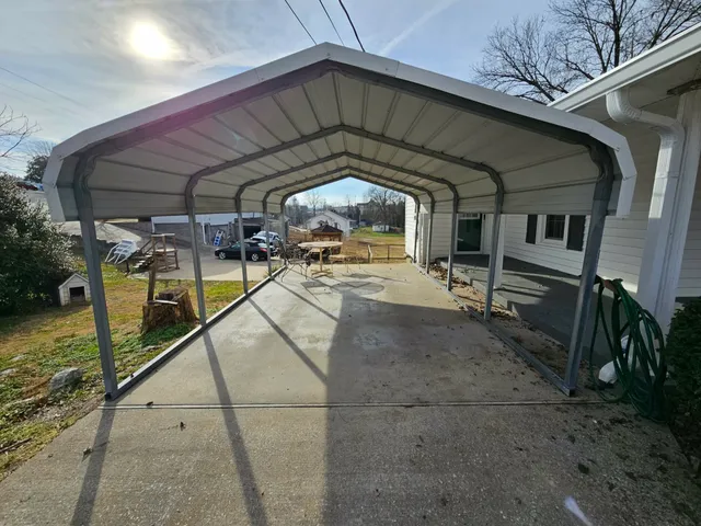 a view of a porch with furniture