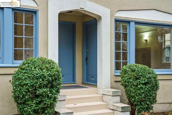 a front view of a house with a plant