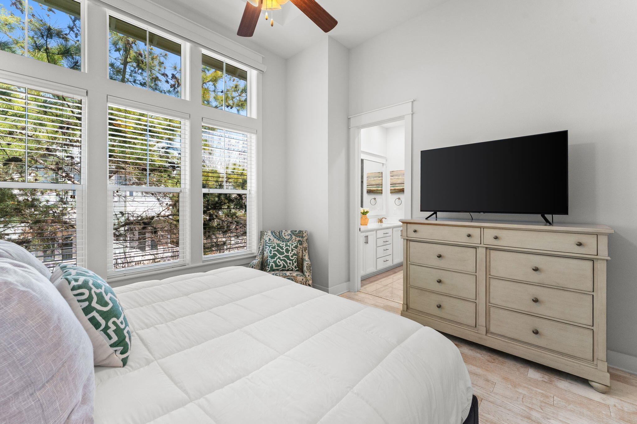 Undisclosed Address Inlet Beach, FL 32461 - Photo 12 of 44 a bedroom with a bed and a flat screen tv in a bedroom